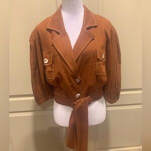 NWT Pat Bo 100% Linen Terracotta Blend Long Sleeve Wrap Tie Blouse L